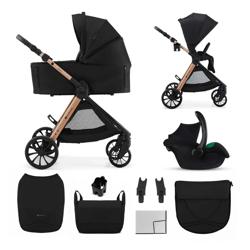 Kinderkraft VESTO 2 3-in-1 Stroller Travel System, Pushchair with Carrycot and Mink PRO 2 Car Seat, Reversible Seat, Memory Buttons, Self-Standing Fold, EVA Wheels, Rain Cover, Bag, Black