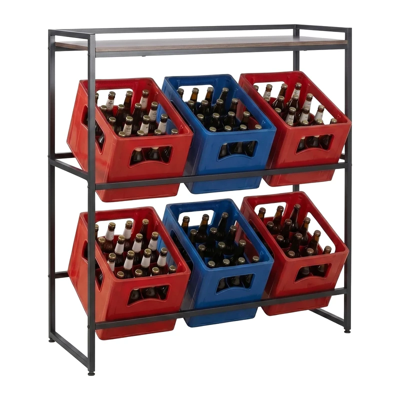 Relaxdays Beverage Crate Shelf, 6 crates, HWD: 117 x 104 x 32 cm, industrial beverage crate holder, brown/black - Image 1