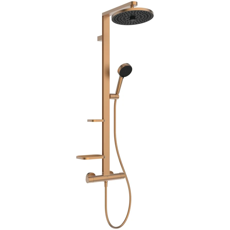 Ideal Standard Ceratherm Alu+ Exposed Shower System, Multiple Showering Functions, Thermostatic Function, Water & Energy Savings, Core Elements from Aluminum – Bronze (356x501x1113 mm)