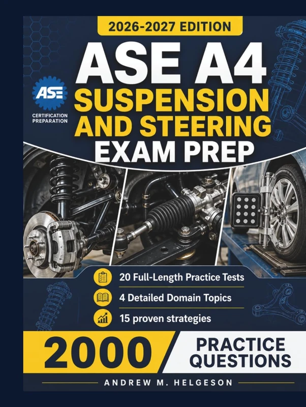ASE A4 Suspension and Steering Exam Prep 2026–2027: Complete Coverage of All 4 Domain Topics with 20 Full-Length Practice Tests, 2,000 Q&A, plus 15 Proven Strategies for First-Time Certification Succe