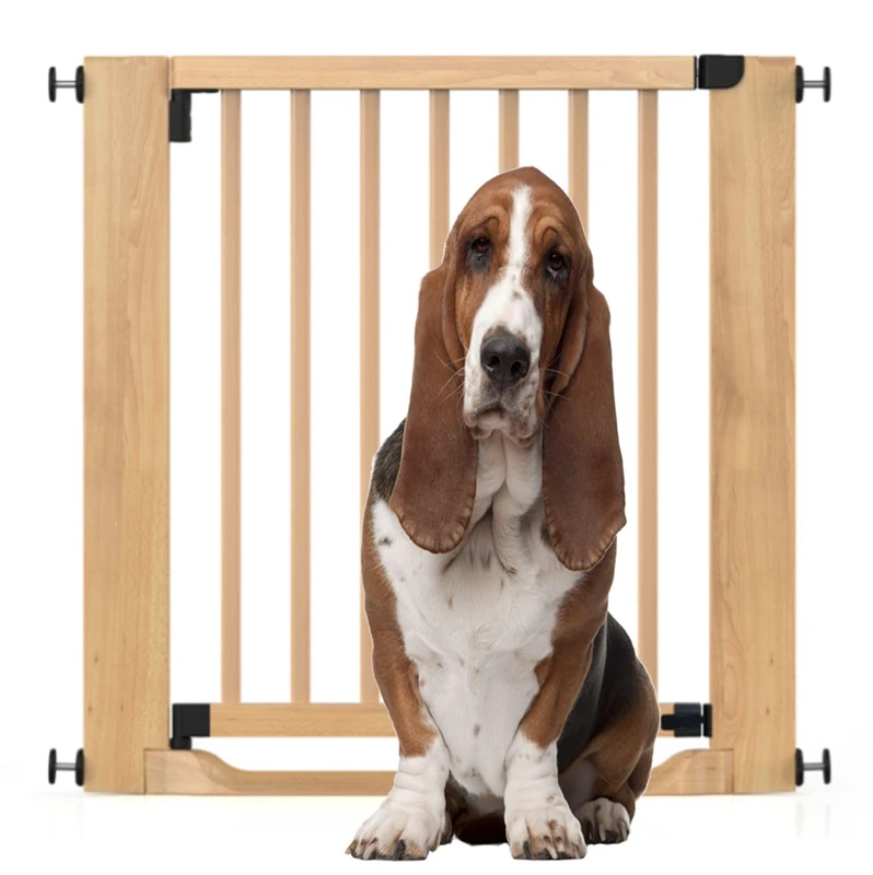Bettacare Wooden Heritage Flat Step Dog Gate, Natural, 79cm - 87cm, Pressure Fit, One-Handed Operation