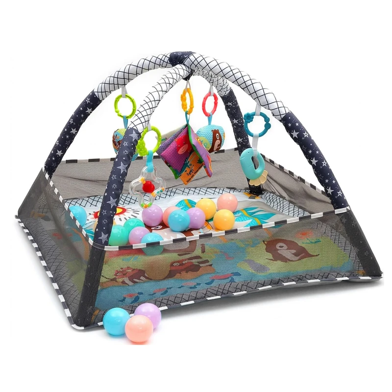Relaxdays activity arch, with toys, foldable, HxWxD: 55 x 80 x 80 cm, fabric & foam, baby gym, play mat - Image 1