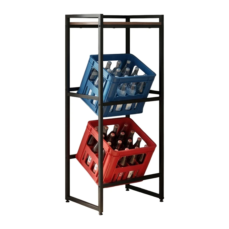 Relaxdays Beverage Crate Rack, 2 crates, HxWxD: 117 x 47 x 32 cm, industrial-style, brown/black - Image 1