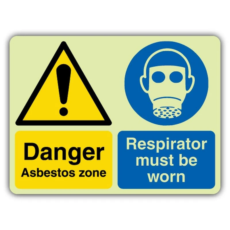 V Safety Glow In The Dark Danger Asbestos Zone - Respirator Sign - 400 x 300 mm - Made From Triple Glow Self Adhesive Vinyl - Hazard Warning Signage - Made in Britain