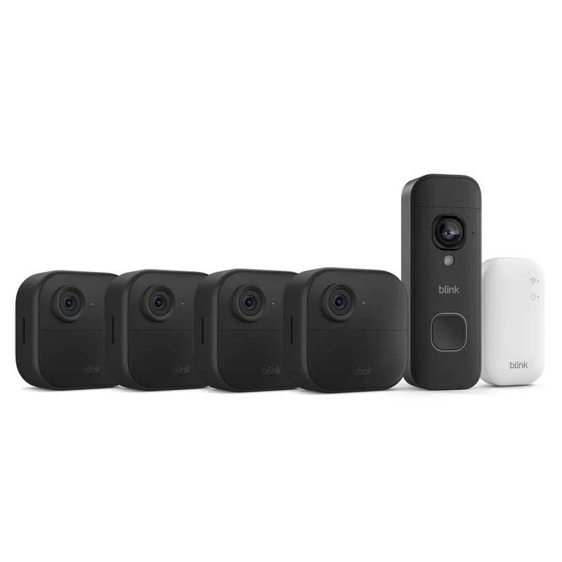 Blink Outdoor 4 Camera + Blink Battery Doorbell 2K+ (newest gen)| Wireless HD smart security camera| 4 camera system with Sync Module Core incl.| IP65