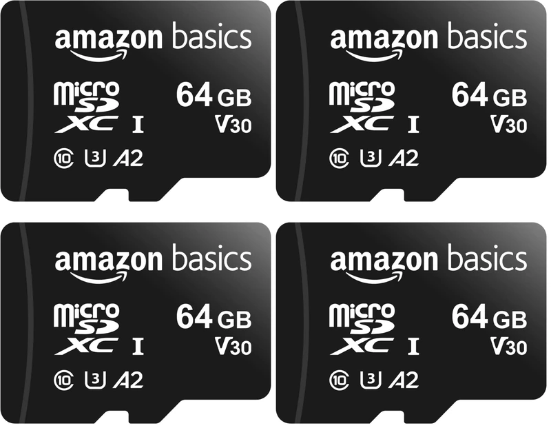 Amazon Basics microSDXC Memory Card with Full Size Adapter, A2, U3, Read Speed up to 100 MB/s, 64GB, Black (2pack) (Pack of 2)