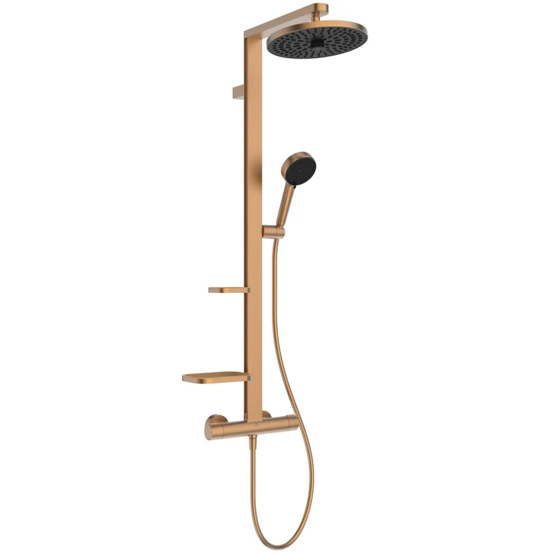 Ideal Standard Ceratherm Alu+ Shower Column, Made from 100% Recycled Aluminum, Water-Saving Shower with Variable Jets and Anti-Scald Protection - Bronze (356x501x1113mm)