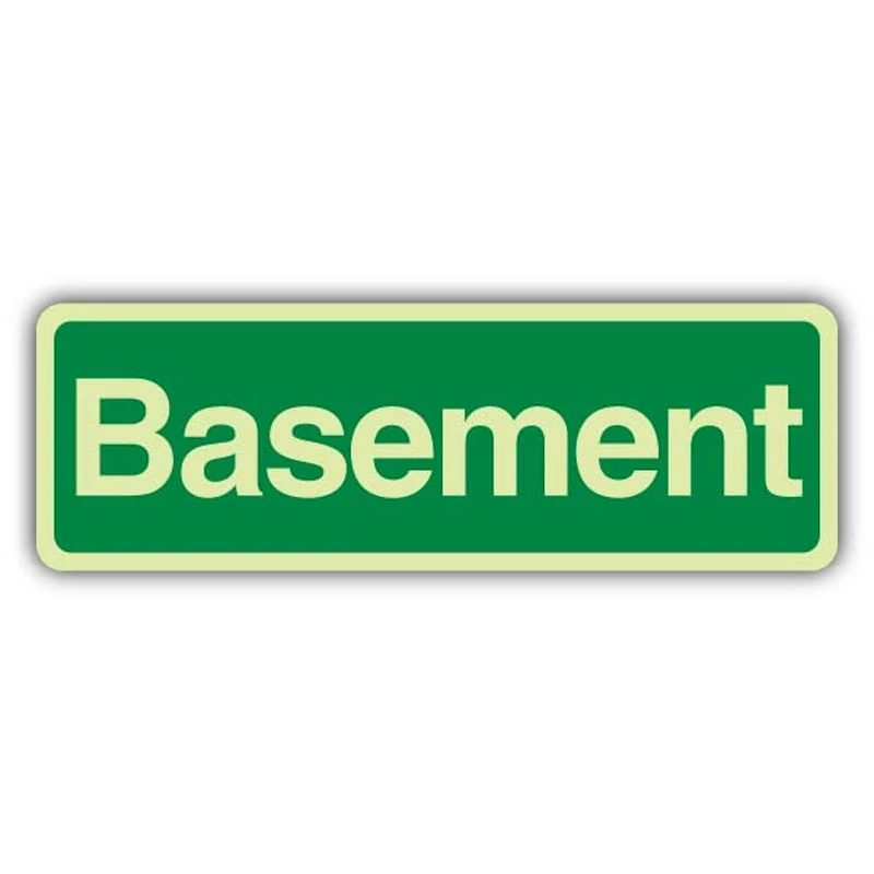 V Safety Glow In The Dark Basement Sign - Slim Format - 900 x 300 mm - Made From Double Glow Self Adhesive Vinyl - Professional Safety Signage - Made in Britain