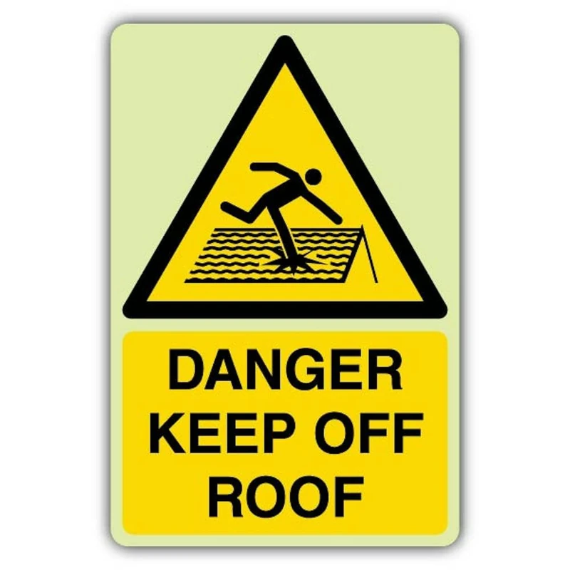 V Safety Glow In The Dark Danger Keep Off Roof Sign - 600 x 900 mm - Made From Triple Glow Self Adhesive Vinyl - Hazard Warning Signage - Made in Britain