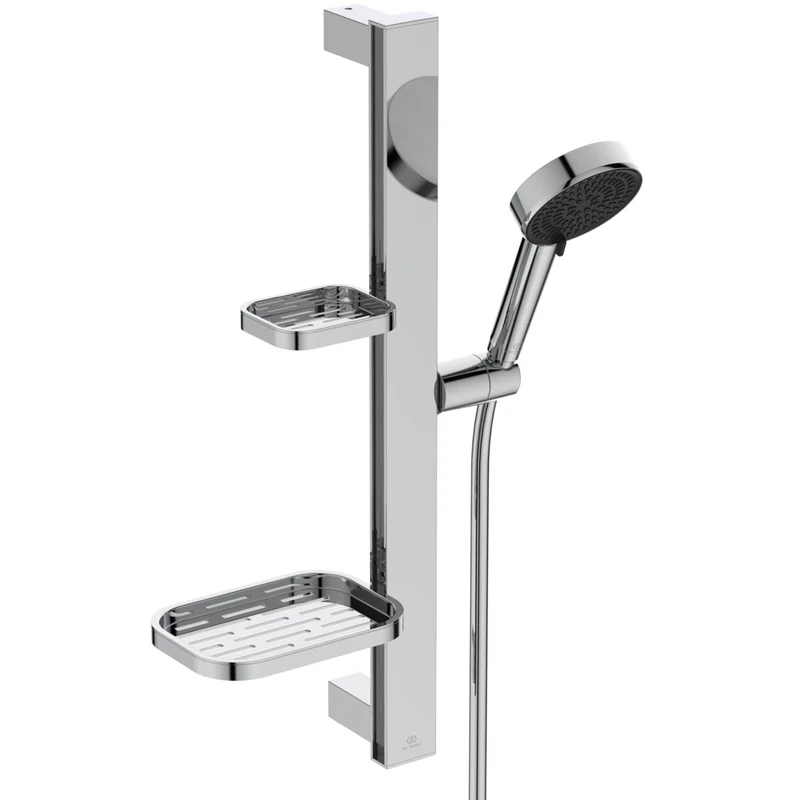 Ideal Standard Idealrain Alu+ Shower kit with Rail, Water-Saving Shower Head with Two Spray Types (Gentle Rain and Massage) and Adjustable Shelves – Chrome (349x157x600 mm)