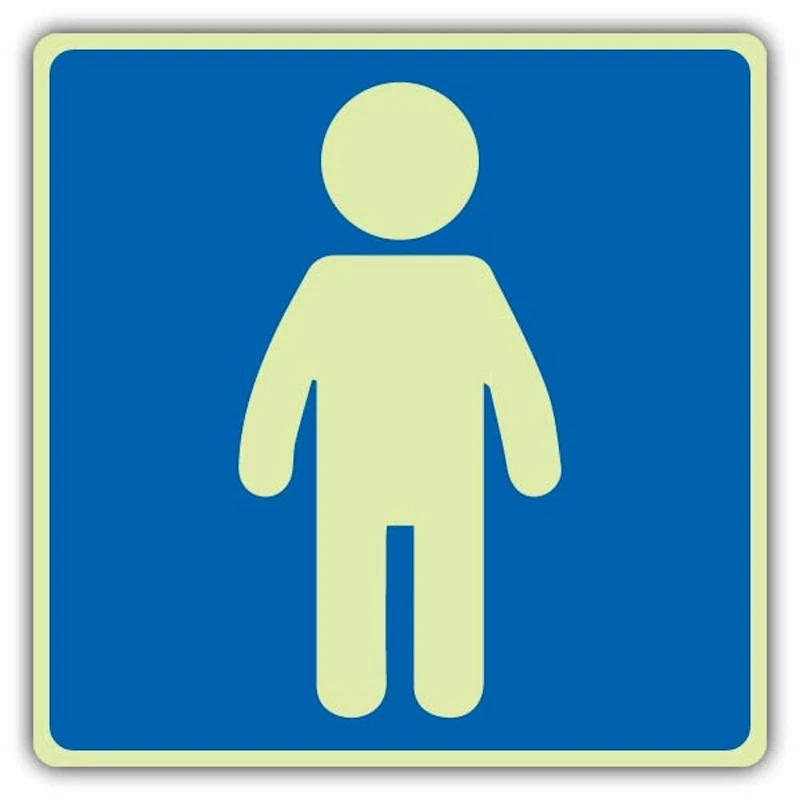 V Safety Glow In The Dark Boys Toilet Symbol Sign - Symbol Format - 450 x 450 mm - Made From Double Glow Self Adhesive Vinyl - Mandatory Safety Signage - Made in Britain