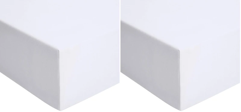 Amazon Basics Bedding Jersey Cotton Emperor Fitted Sheet with 12 inch (30 cm) Deep Pocket, 200 x 200 cm, White (Pack of 2)