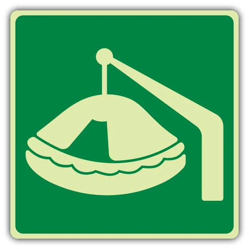 V Safety Glow In The Dark Davit Launched Liferaft Symbol Sign - Symbol Format - 450 x 450 mm - Made From Double Glow Rigid Plastic - Marine Safety Signage - Made in Britain