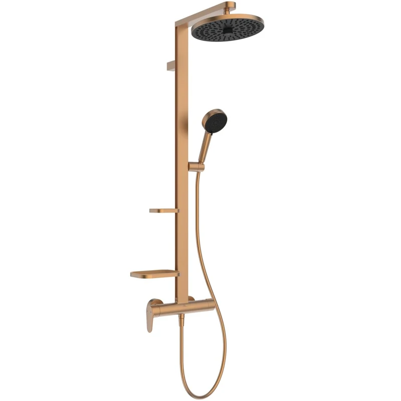 Ideal Standard Ceraflow Alu+ Shower Column, Made with 100% Recycled Aluminum, Water-Saving Shower with Variable Jets and Anti-Scald Protection - Bronze (356x501x1113mm)