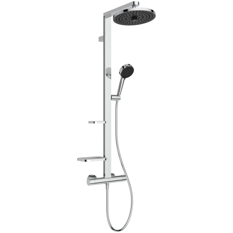 Ideal Standard Ceratherm Alu+ Exposed Shower System, Multiple Showering Functions, Thermostatic Function, Water & Energy Savings, Core Elements from Aluminum – Chrome (356x501x1113 mm)