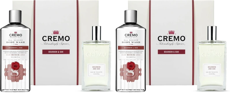 CREMO - Bourbon & Oak Gift Set for Men - Eau de toilette 100ml and Body Wash 473ml - Spicy fragrance (Pack of 2)