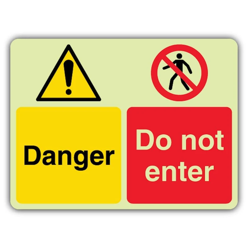 V Safety Glow In The Dark Danger - Do Not Enter Sign - 400 x 300 mm - Made From Triple Glow Self Adhesive Vinyl - Hazard Warning Signage - Made in Britain
