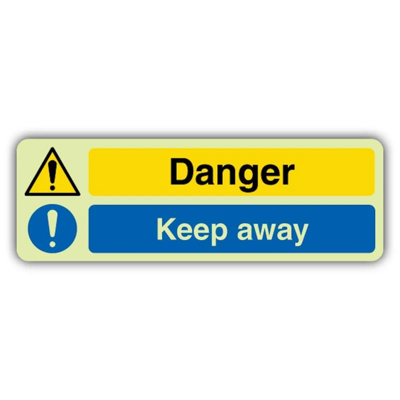 V Safety Glow In The Dark Danger Keep Away Sign - 750 x 250 mm - Made From Double Glow Self Adhesive Vinyl - Hazard Warning Signage - Made in Britain