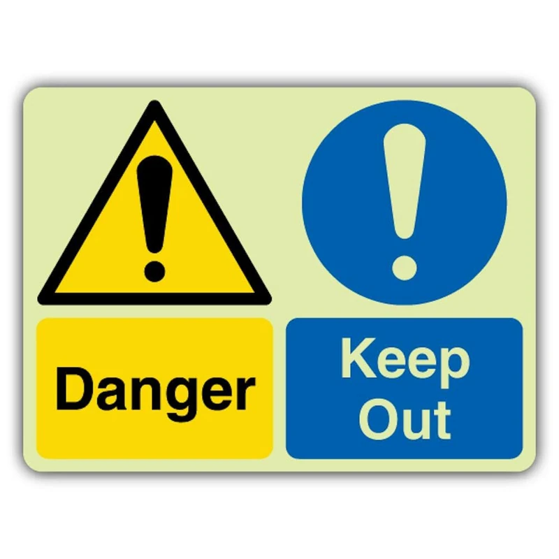 V Safety Glow In The Dark Danger Keep Out Sign - 600 x 450 mm - Made From Double Glow Self Adhesive Vinyl - Hazard Warning Signage - Made in Britain - Image 1