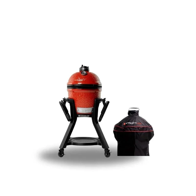 Kamado Joe Joe Jr Essentials Pack, 34 cm Portable Ceramic Charcoal BBQ Grill with Cast Iron Stand, Grill Cart and Cover