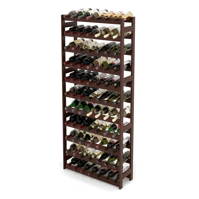 Relaxdays wine rack, 77 bottles, walnut wood, 166x72.5x25 cm, for red & white wine, dark brown - Image 1