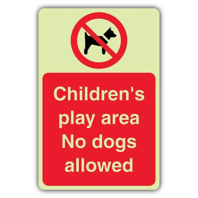 V Safety Glow In The Dark Children's Play Area - No Dogs Allowed Sign - 400 x 600 mm - Made From Double Glow Rigid Plastic - Prohibition Signage - Made in Britain
