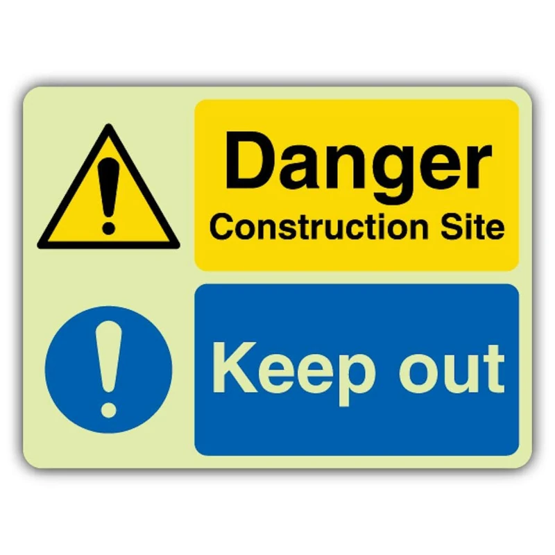 V Safety Glow In The Dark Danger Construction Site - Keep Out Sign - 400 x 300 mm - Made From Triple Glow Rigid Plastic - Hazard Warning Signage - Made in Britain