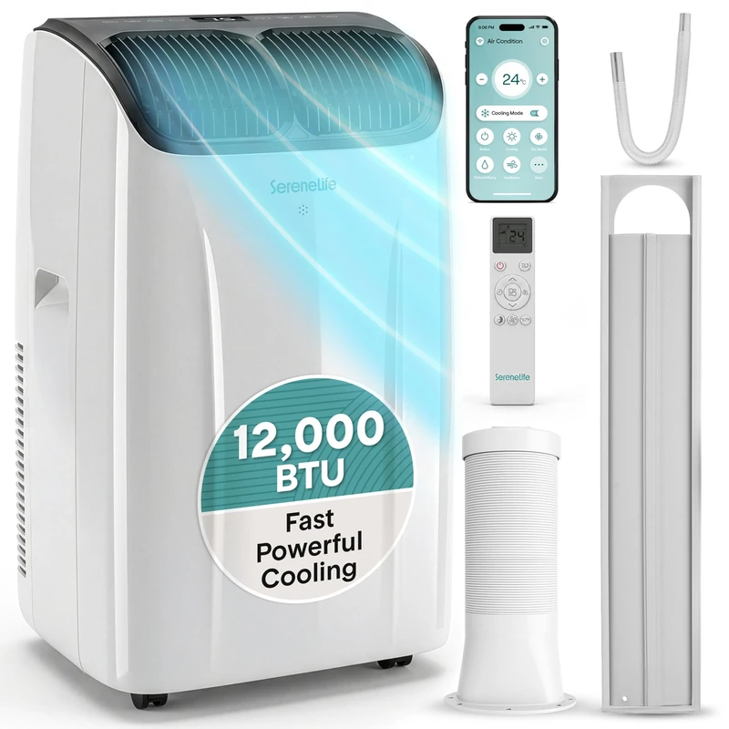 SereneLife Portable Air Conditioner 12000 BTU Air Conditioning Unit, Smart WiFi Portable AC with Dehumidifier, Follow Me Function, Sleep Mode & Window Kit
