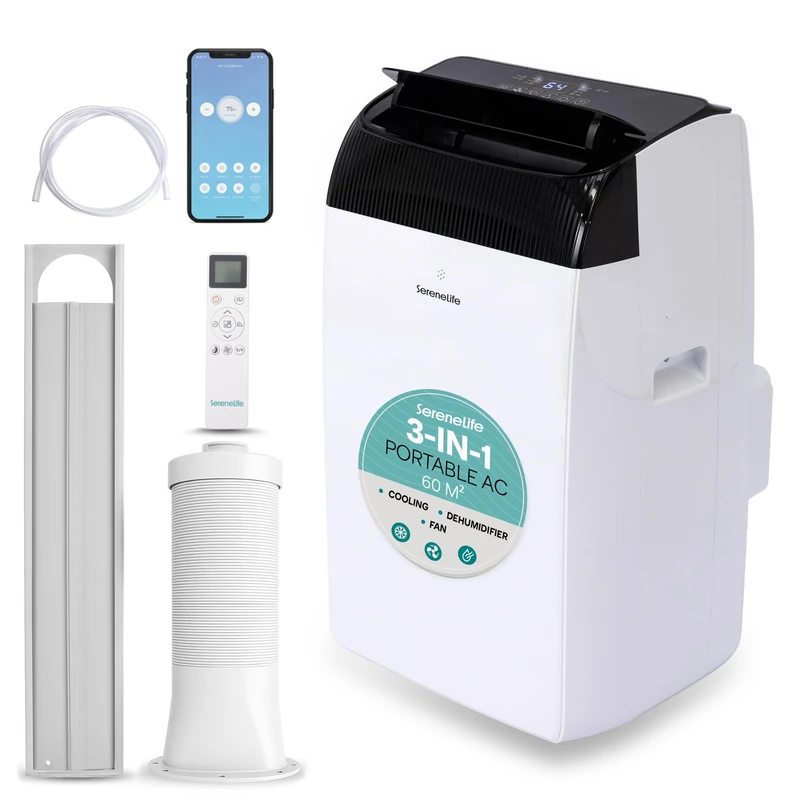 SereneLife Portable Air Conditioner 14000 BTU Air Conditioning Unit with Heat, 4 in 1 Portable AC with Dehumidifier, Follow Me Function, Window Kit & Remote Control