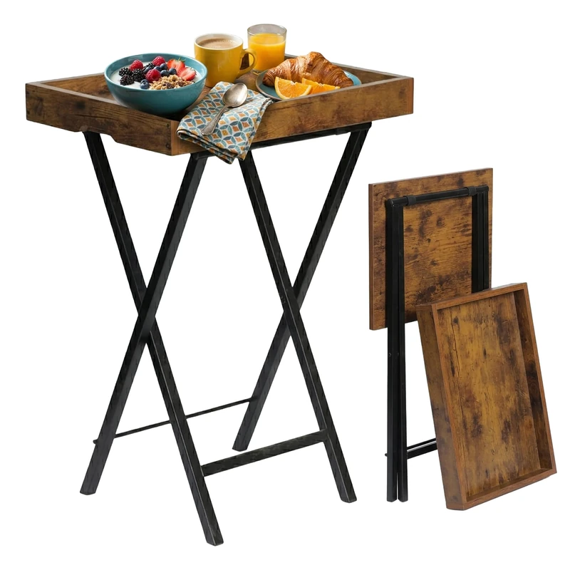 Relaxdays side table with removable tray, folding, HxWxD: 70x48x36 cm, serving table, industrial, brown/black - Image 1