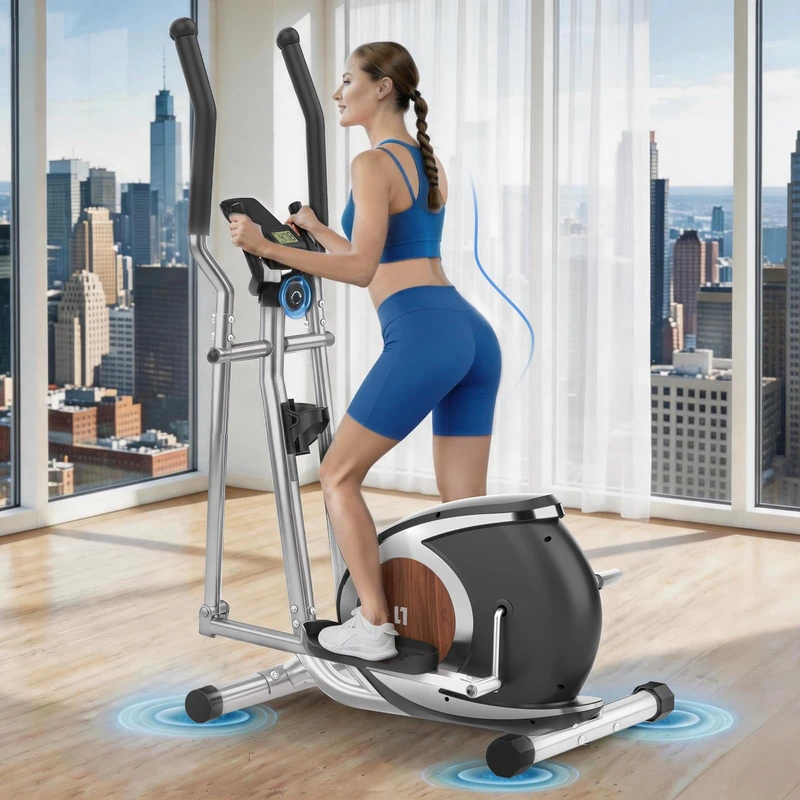 Neezee Elliptical Cross Trainer For Home Use, Ultra-Quiet Cross Trainer, 16 Levels of Magnetic Resistance, APP Compatible Elliptical Machine with Pulse Sensors, LCD Display, 120KG Capacity