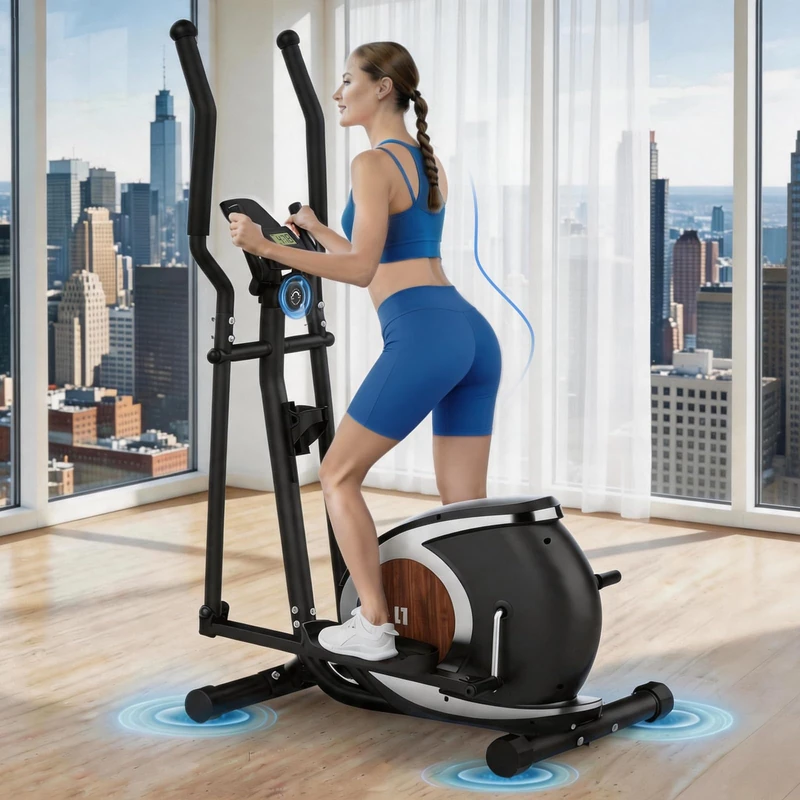 Neezee Elliptical Cross Trainer For Home Use, Ultra-Quiet Cross Trainer, 16 Levels of Magnetic Resistance, APP Compatible Elliptical Machine with Pulse Sensors, LCD Display, 120KG Capacity