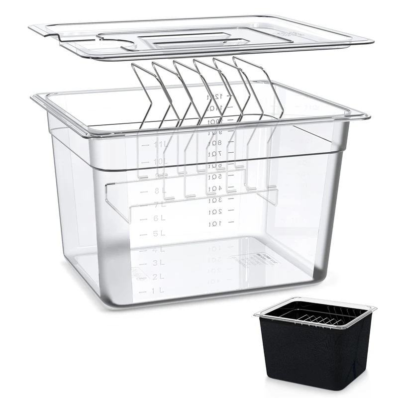 KitchenBoss 11L Sous Vide Container: Water Bath Cooker Tank & Lid & Rack & Insulated Cover Kit, Compatible with Most Sous Vide Machine