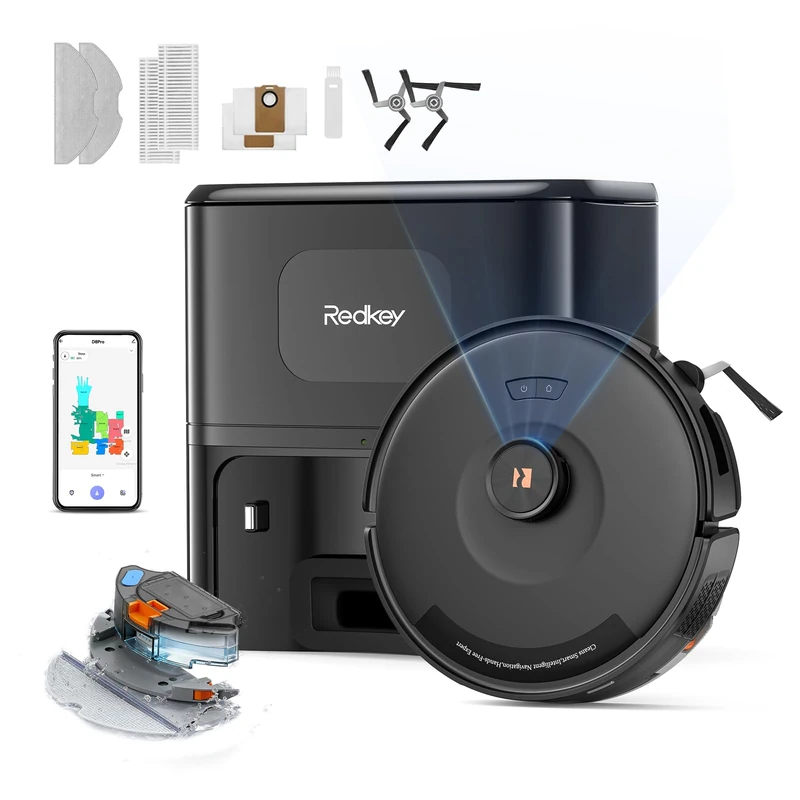 Redkey D8 Pro Robot Vacuum Cleaner with Mop Function, 38000Pa Robot Vacuum Cleaner with Suction Station 4L, Anti-Hair Tangle, LiDAR Navigation, 4-in-1 Suction and Mop Robot for Floors/Carpet/Pet Hair
