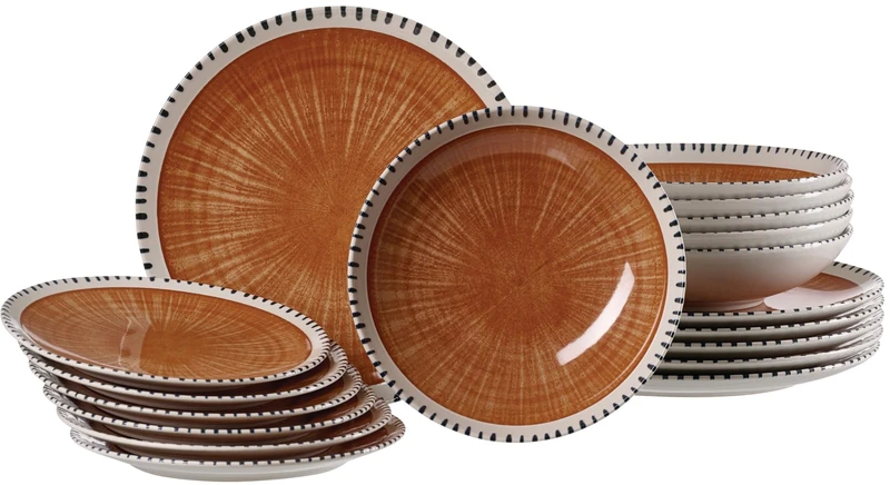 Ritzenhoff & Breker Natura 18-Piece Plate Set for 6 People with Nature-Inspired Digital Print Decoration, Dishwasher & Microwave Safe, Stoneware, Brown - Image 1