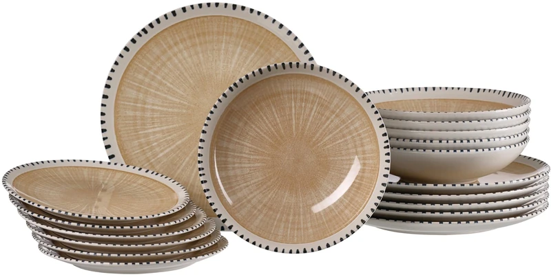 Ritzenhoff & Breker Natura 18-Piece Plate Set for 6 People with Nature-Inspired Digital Print Decoration, Dishwasher and Microwave Safe, Stoneware, Cream - Image 1