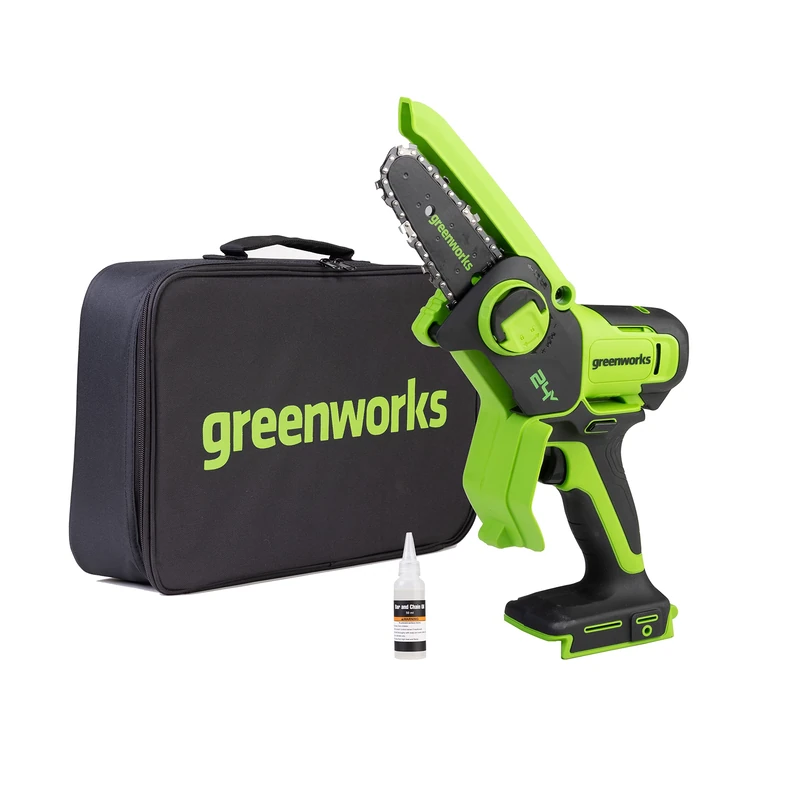 Greenworks 24V 6in Mini Chainsaw, 15cm Brushless Battery Chainsaw Cordless with Auto-Oil System, 7.8m/s Cutting Speed, Electric Saw for Tree Branches, Tool only