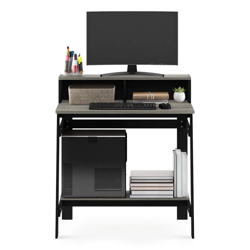 Furinno SIMPLISTIC Desk, 81.3cm Wide Gaming Desk with Monitor Stand, A Frame Computer Desk with Shelf, Office Desk for Home Office, Bedroom, Study Room, Dorm, Black
