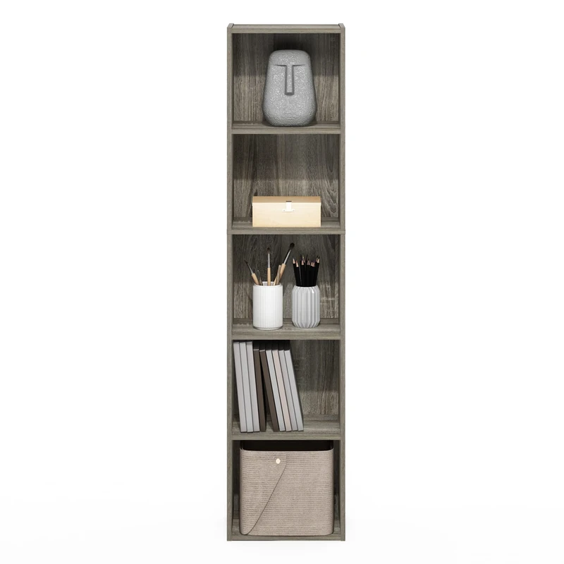 Furinno PASIR Book Shelf, 5-Tier Modern Bookshelf, Open Shelves Bookcase 22.86 x 30.48 x 132.08 cm, for Living Room, Bedroom, Home Office, French Oak