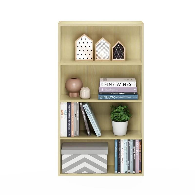 Furinno PASIR Book Shelf, 4-Tier Bookshelf, Bookcase with Open Shelf, 23.9 x 59.94 x 105.92 cm, for Living Room, Bedroom, Home Office, Steam Beech