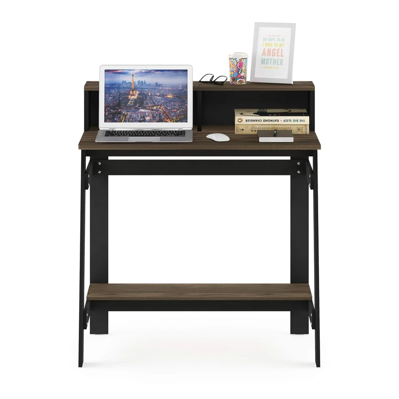 Furinno SIMPLISTIC Desk, 81.3cm Wide Gaming Desk with Monitor Stand, A Frame Computer Desk with Shelf, Office Desk for Home Office, Bedroom, Study Room, Dorm, Columbia Walnut - Image 1