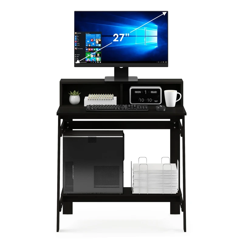 Furinno SIMPLISTIC Desk, 81.3cm Wide Gaming Desk with Monitor Stand, A Frame Computer Desk with Shelf, Office Desk for Home Office, Bedroom, Study Room, Dorm, Espresso