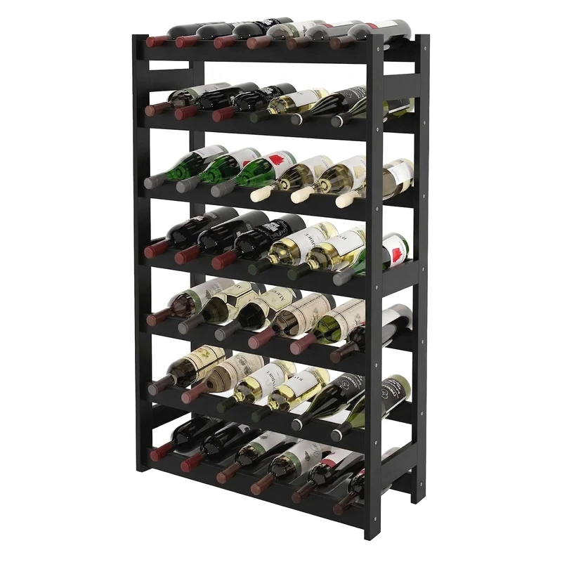 Relaxdays wine rack, 42 bottles, walnut wood, 102 x 63 x 25 cm, for red & white wine, black - Image 1
