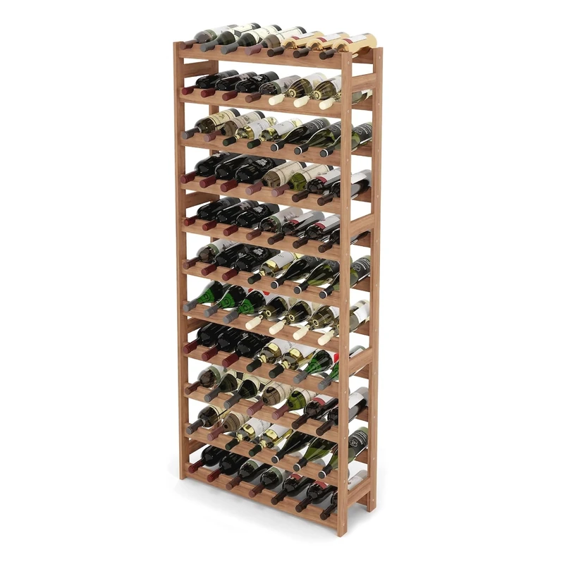 Relaxdays wine rack, 77 bottles, walnut, 166 x 72.5 x 25 cm, for red & white, natural - Image 1