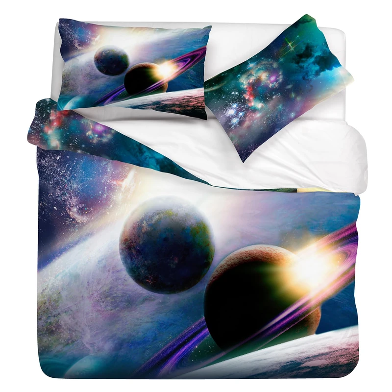 Gabel Planets Duvet Cover Set, 250 x 205 cm, Pure Cotton, Multicoloured, Digital Photo Print, Double-Face with Più Mio System - Image 1