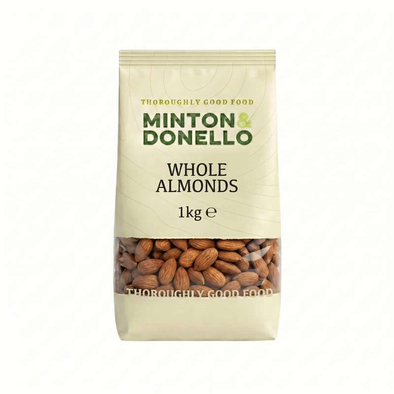 Minton & Donello Whole Almonds 6 Pack x 1kg - High Protein, Natural Source of Fibre, Heart Healthy Snack, Crunchy Nuts, Use for Baking, Cooking, Snacking, Bulk Pack, Fresh Taste