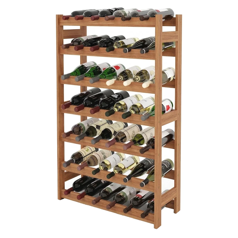 Relaxdays wine rack, 42 bottles, walnut, 102 x 63 x 25 cm, for red & white wine, bottle rack, natural - Image 1