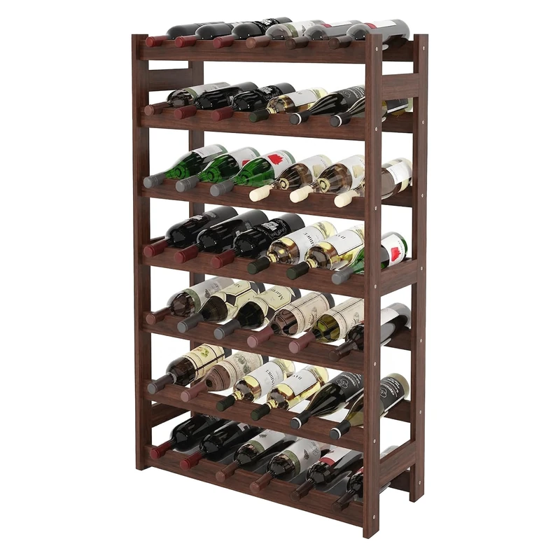 Relaxdays wine rack, 42 bottles, walnut, 102x63x25 cm, for red & white wine, dark brown - Image 1