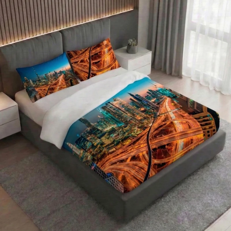 Gabel Dubai Duvet Cover Set, 250 x 205 cm, Pure Cotton, Multicoloured, Digital Photo Print, with Double-Face Pillowcases - Image 1