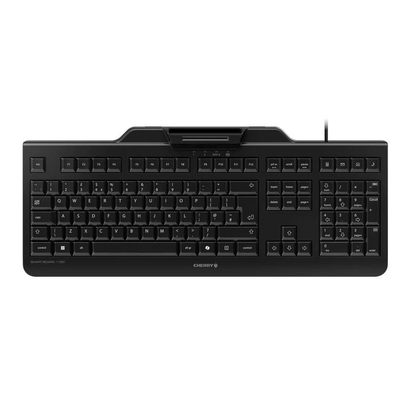 CHERRY Smart Board 1150, Wired Security Keyboard with Built-in Card Reader, UK Layout (QWERTY), Plug & Play (USB-A), Slim Design, Windows, MacOS-X & Linux, Black